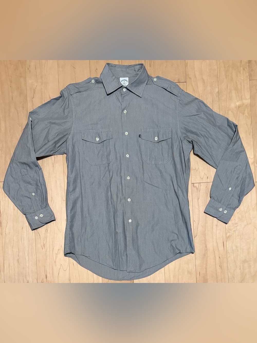 Brooks Brothers 346 Safari Military Button Down Shirt Slim Gray Striped Men’s M